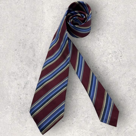 J Z RICHARDS XL Burgundy/Blue Striped Silk LUXURY Tie USA - Picture 1 of 5